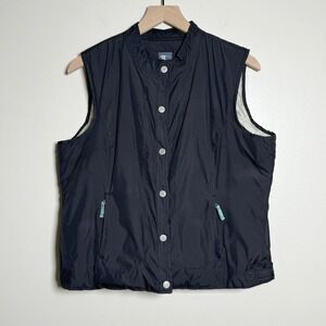 French Cuff‎ Womens Black Quilted Puffer Vest Mock Neck Snap Front Size Large